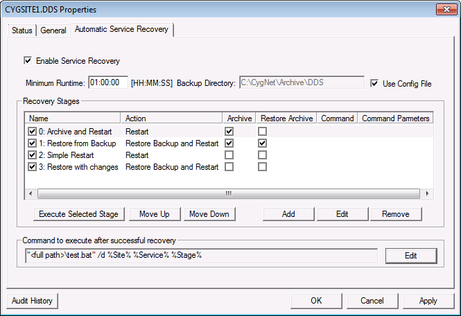 Automatic Service Recovery page